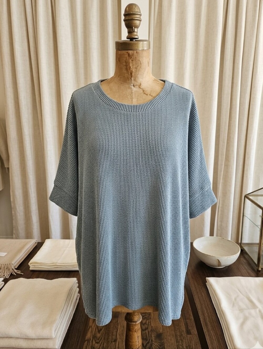 Discount Divas Muted Gray Green Textured Oversized Top 3XL